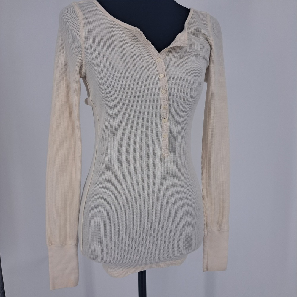Vtg Y2K American Eagle Thermal Henley Top Size S Ivory Preppy Grunge Classic